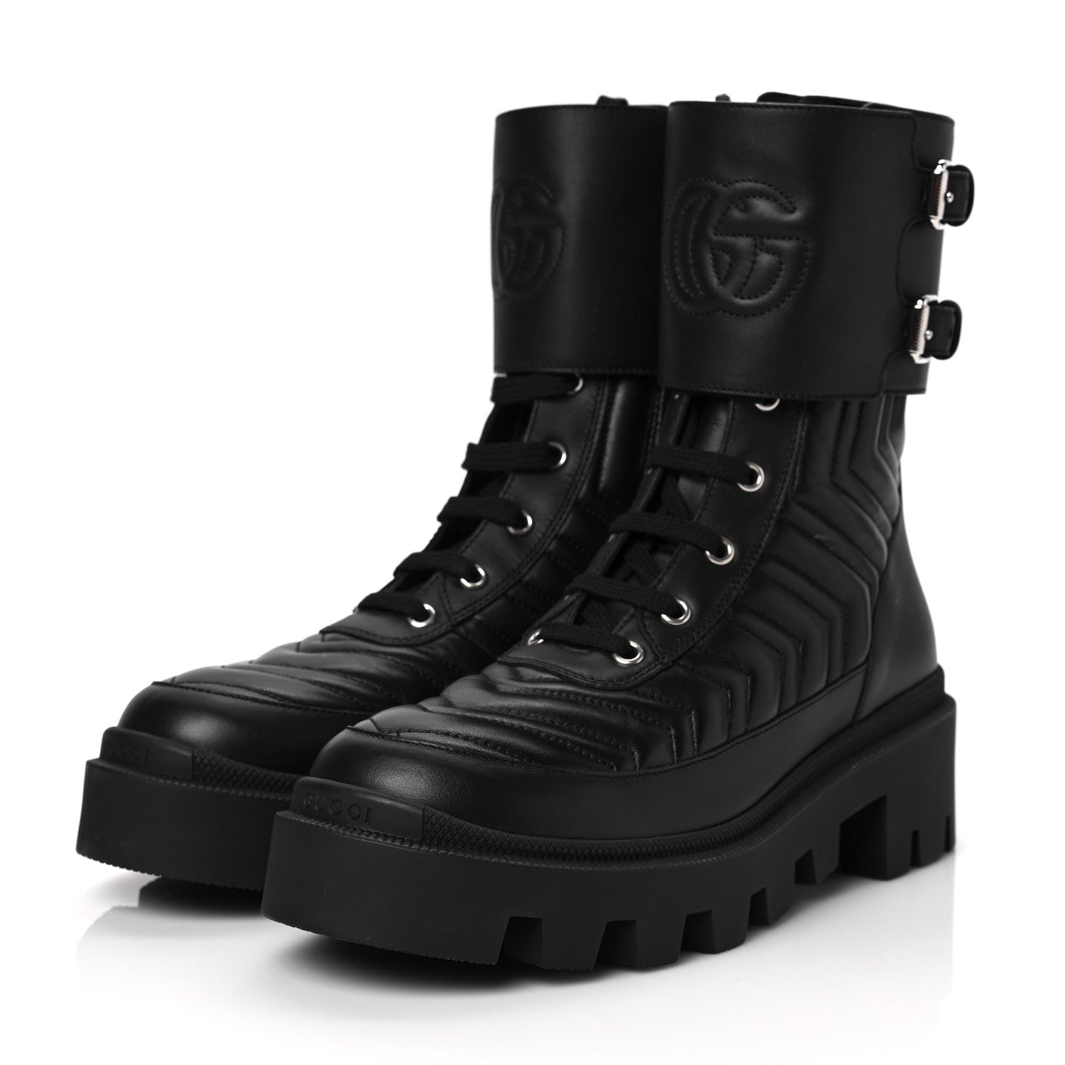 Gucci Nappa Frances GG Matelasse Platform Combat Boots 38 Black 3 of 7