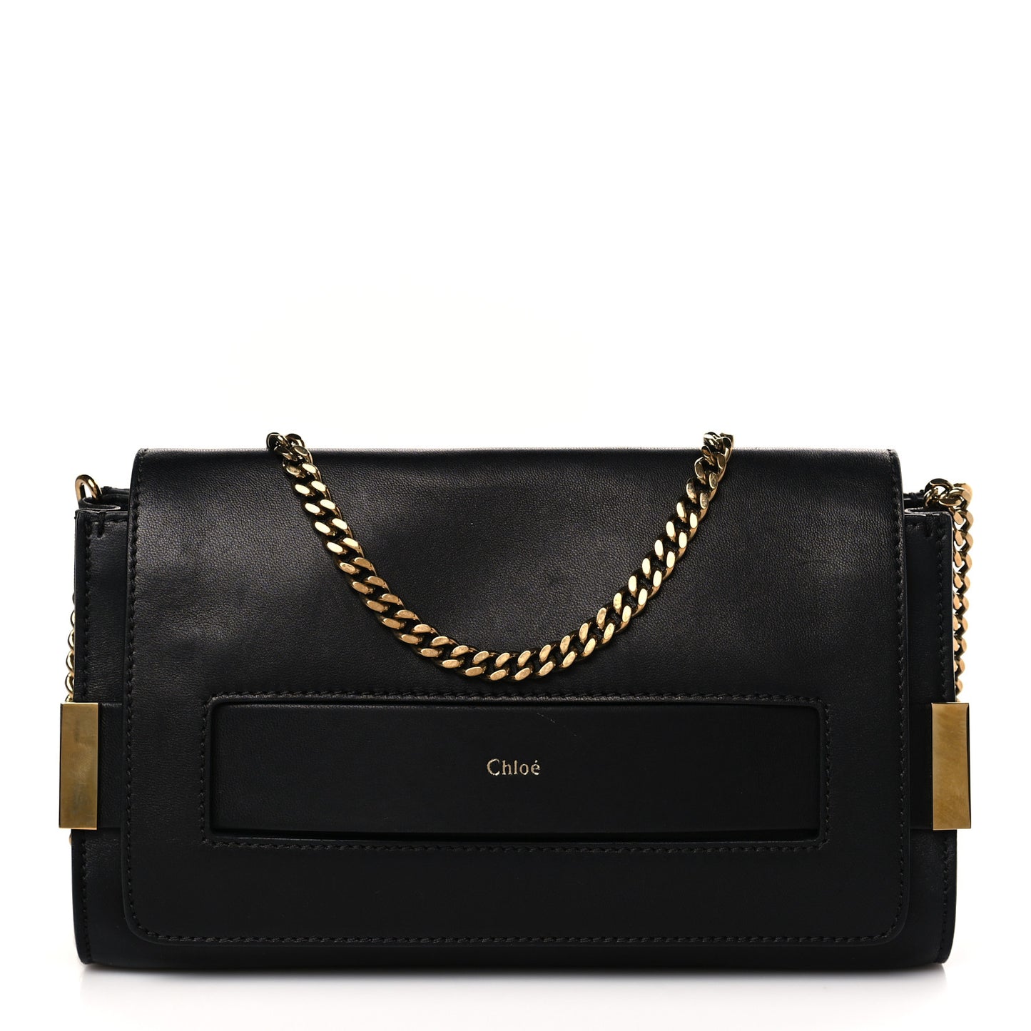 Nappa Calfskin Medium Elle Chain Clutch Black