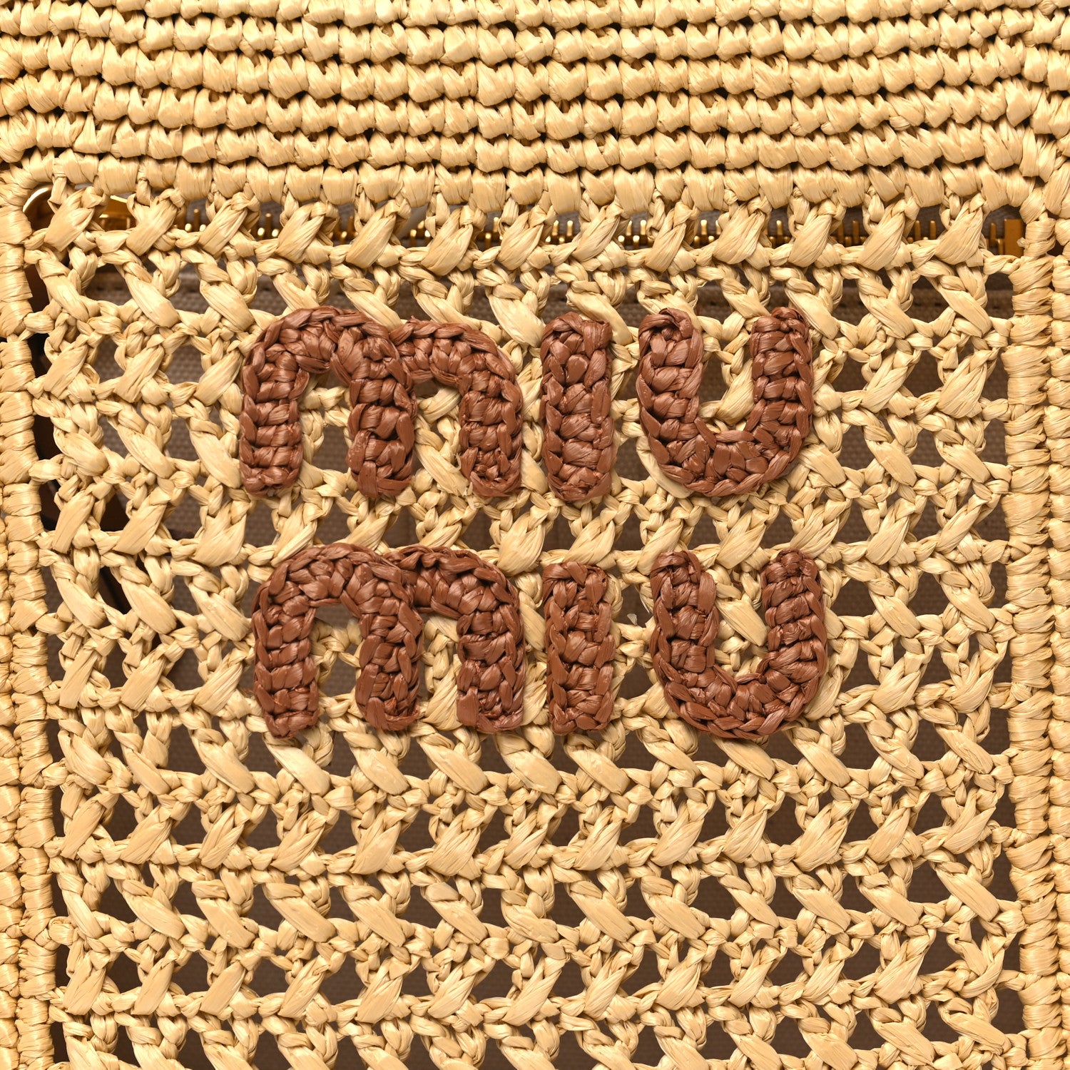 Miu Miu Raffia Crochet Woven Tote Bag Beige 8 of 10
