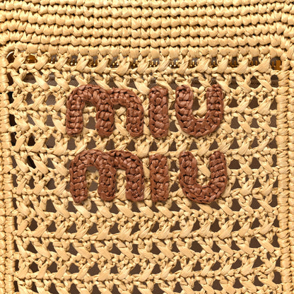 Miu Miu Raffia Crochet Woven Tote Bag Beige 8 of 10