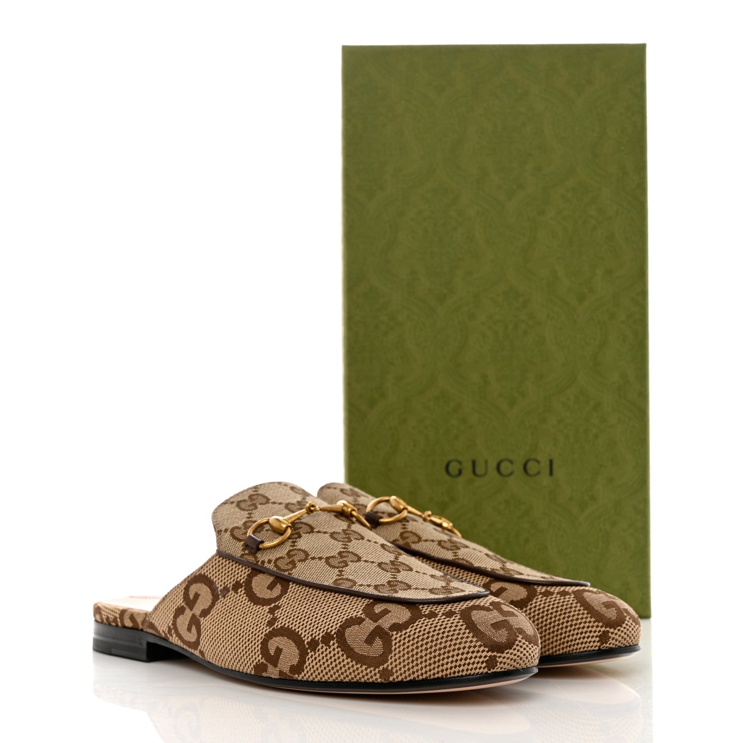 Monogram Jumbo GG Malaga Kid Womens Princetown Slippers 39 Camel Ebony New Acero Beige