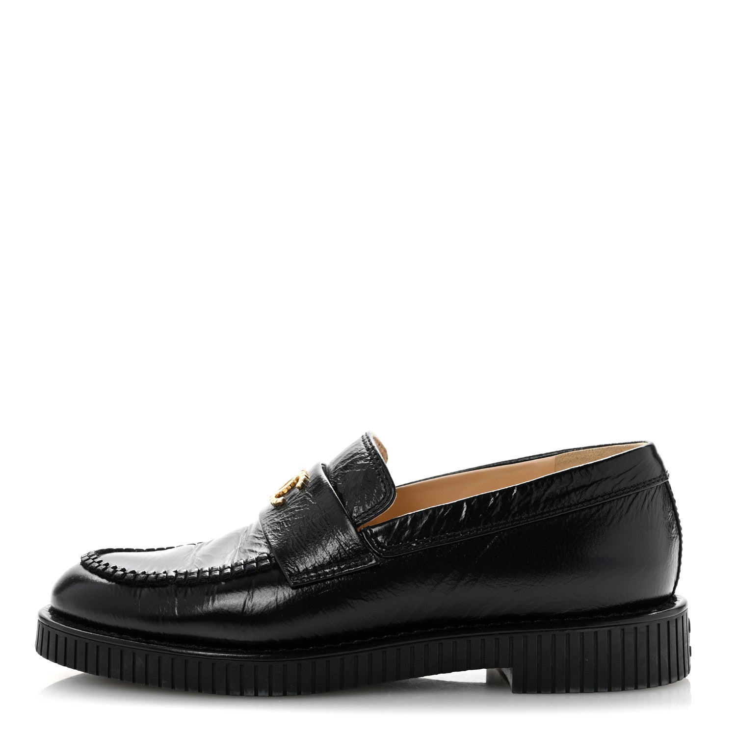 Chanel Shiny Crumpled Calfskin CC Mocassin Loafers 38 Black 1 of 10