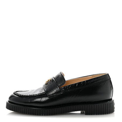 Chanel Shiny Crumpled Calfskin CC Mocassin Loafers 38 Black 1 of 10