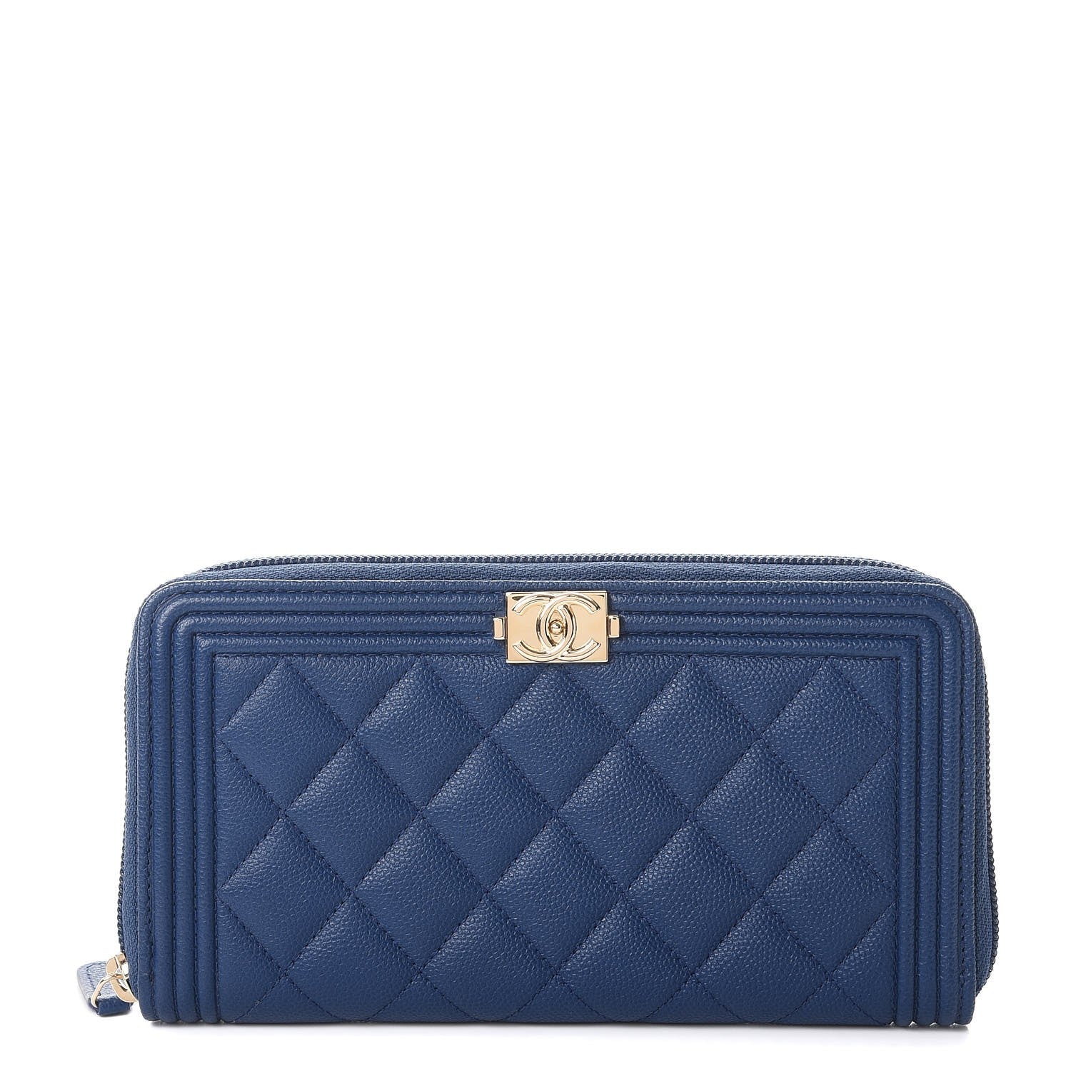 Chanel Caviar Large Zip Around Boy Wallet Blue 1 of 8