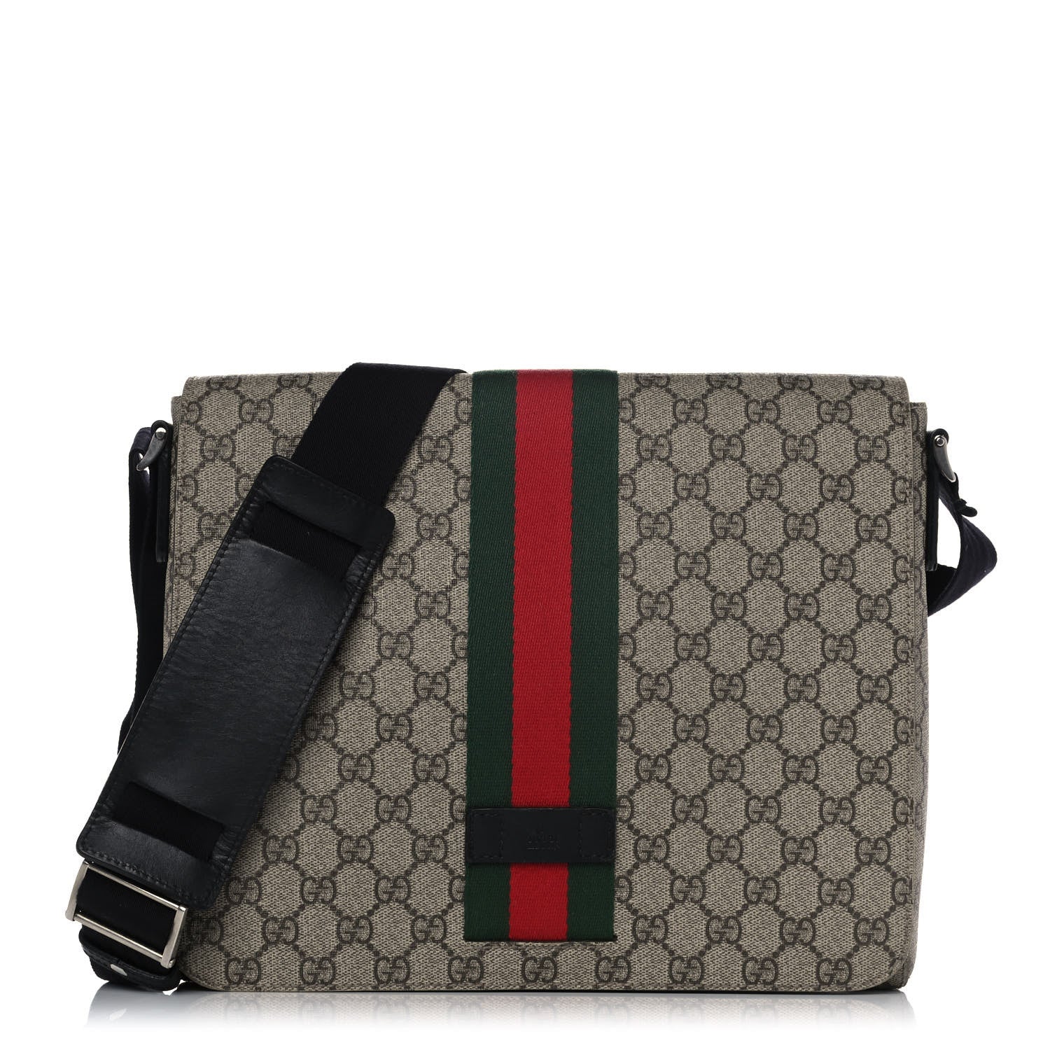 Gucci GG Supreme Monogram Web Flap Messenger Bag Black 1 of 12