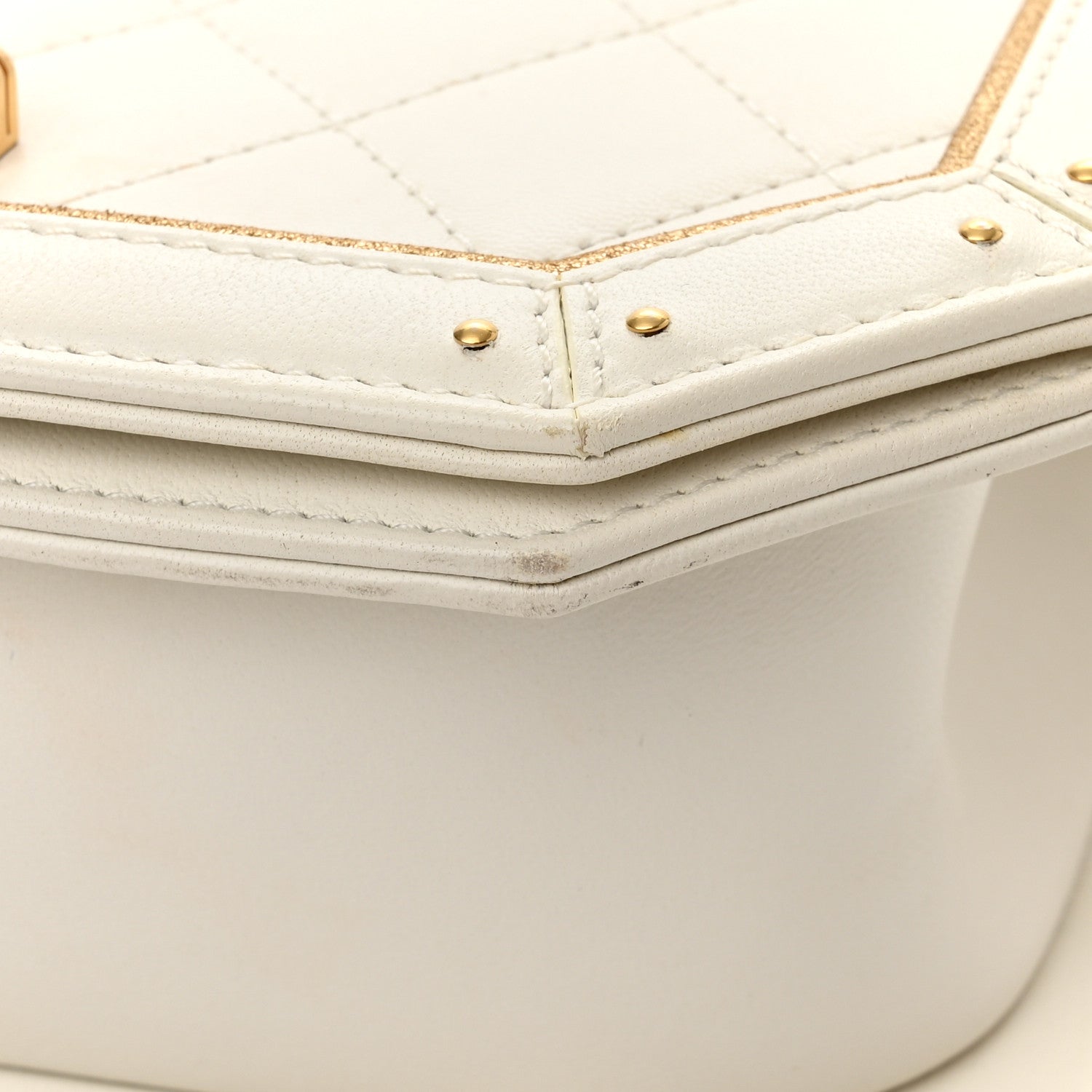 Chanel Calfskin Quilted Small Octagon CC Clasp Flap Bag White Gold 10 of 13