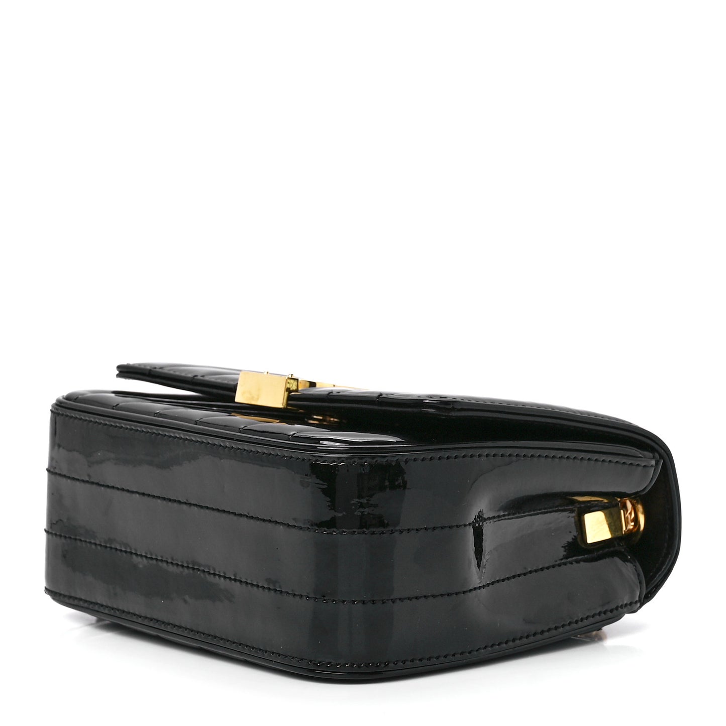 Patent Calfskin Matelasse Monogram Small Vicky Chain Bag Black