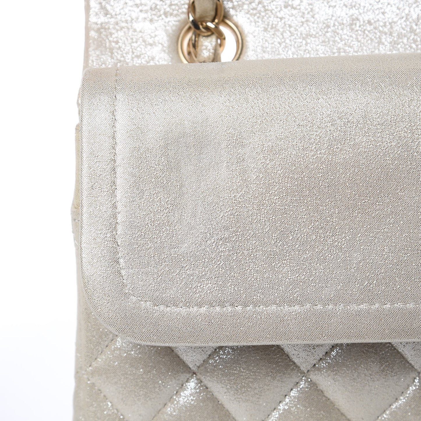 Iridescent Calfskin Medium Double Flap Light Gold