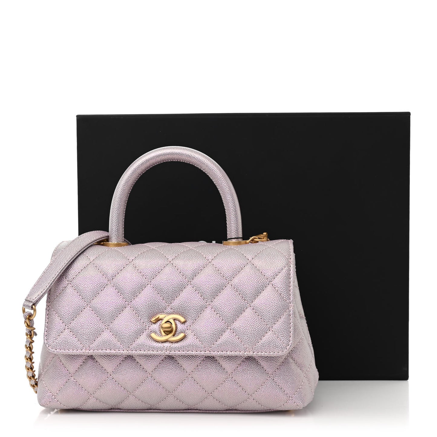 Metallic Caviar Quilted Mini Coco Handle Flap Light Pink