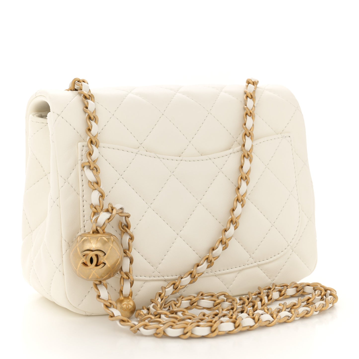 Lambskin Quilted Mini Pearl Crush Flap White