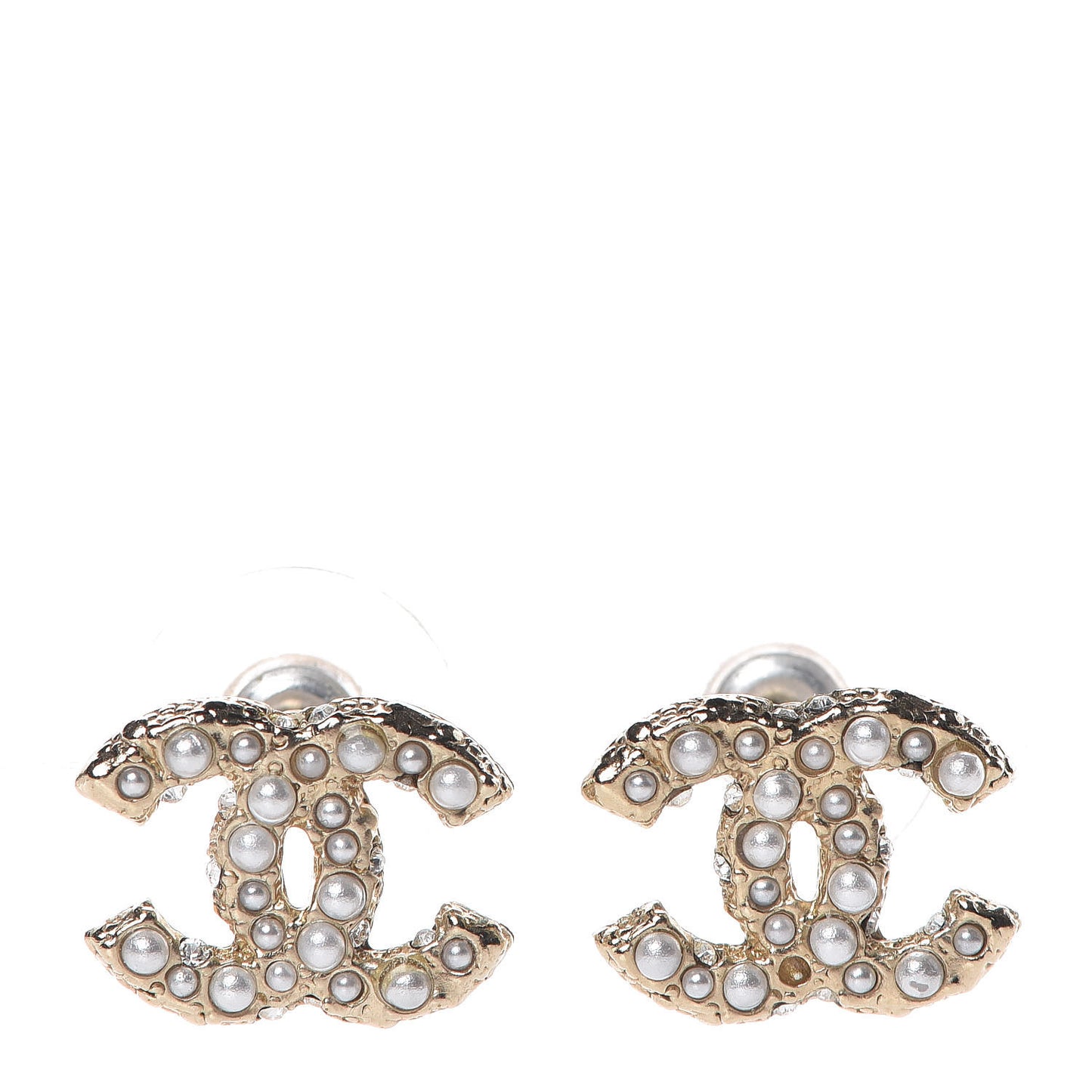 Pearl Crystal CC Earrings Light Gold