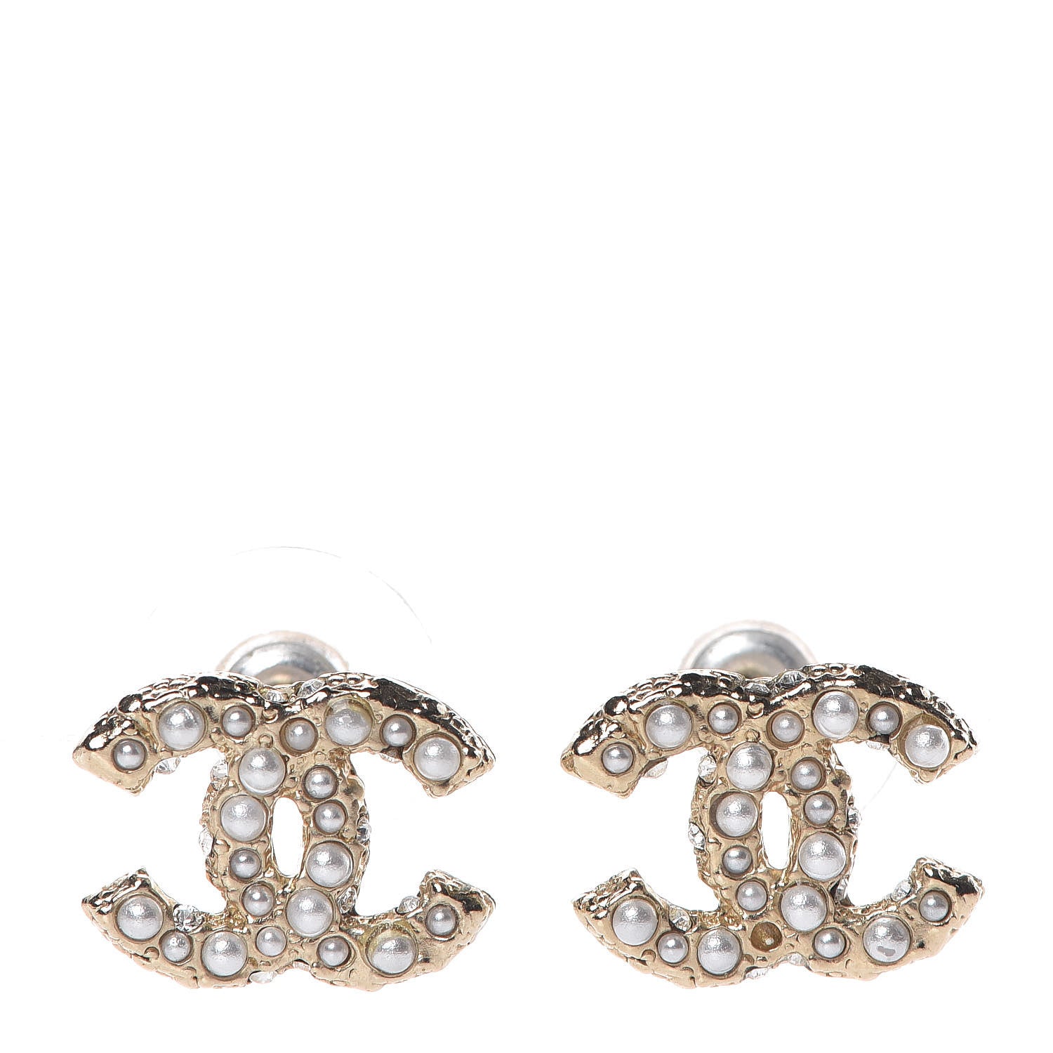 Chanel Pearl Crystal CC Earrings Light Gold 1 of 5