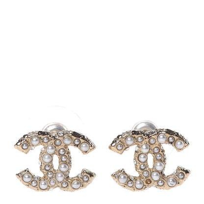 Chanel Pearl Crystal CC Earrings Light Gold 1 of 5