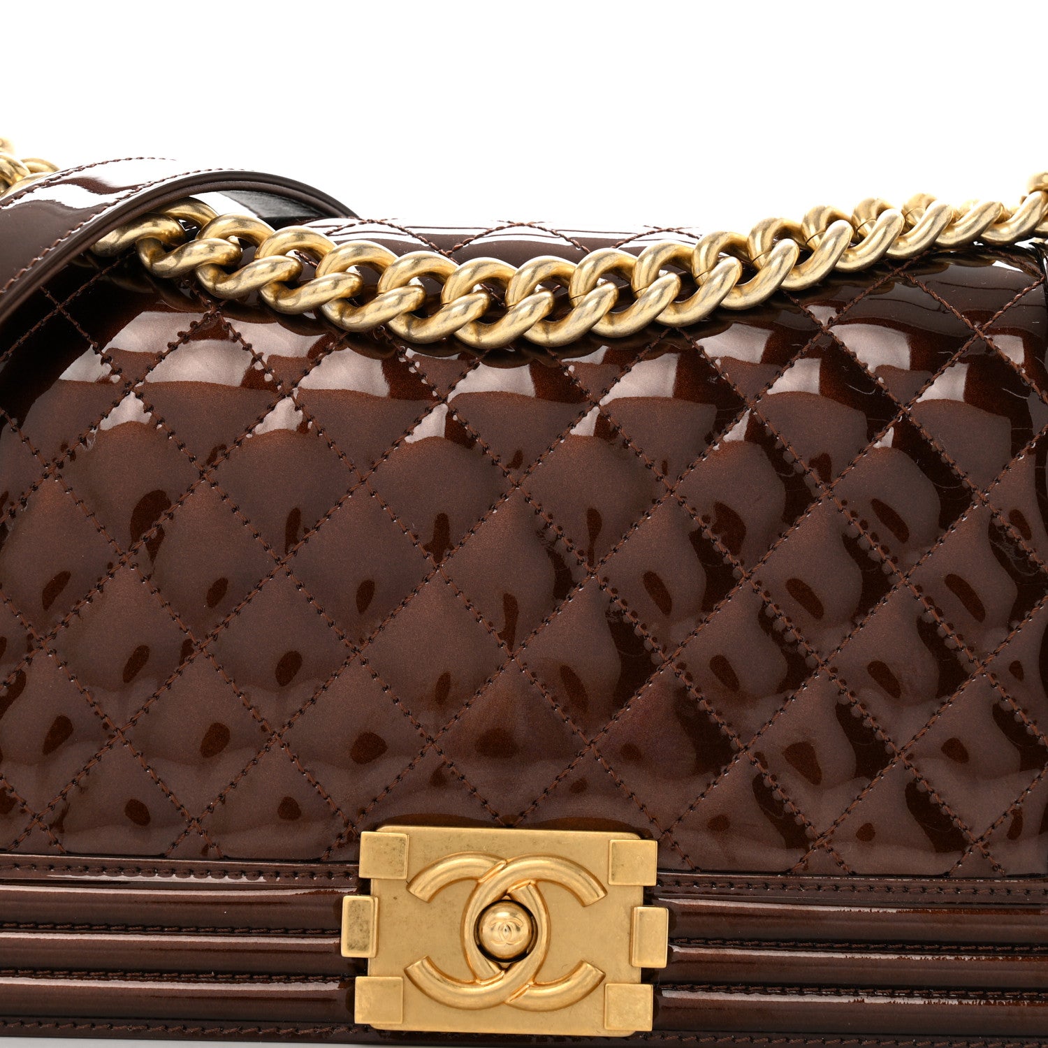Chanel Metallic Patent Calfskin Quilted Medium Boy Flap Brown 8 of 12