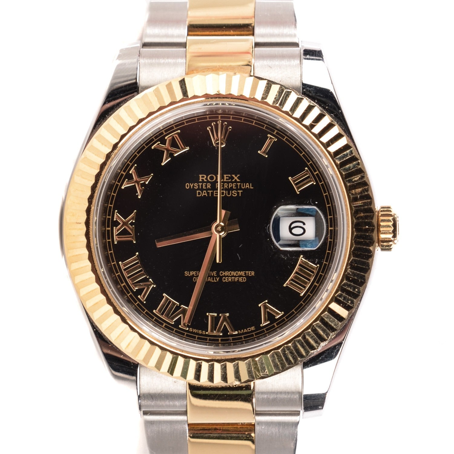 Rolex Stainless Steel 18K Yellow Gold 41mm Oyster Perpetual Datejust II Watch Black Roman 116333 1 of 8