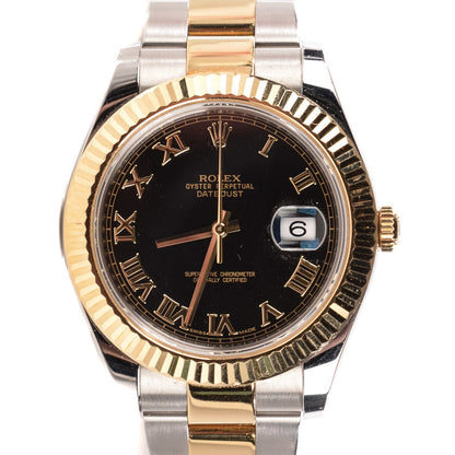 Rolex Stainless Steel 18K Yellow Gold 41mm Oyster Perpetual Datejust II Watch Black Roman 116333 1 of 8