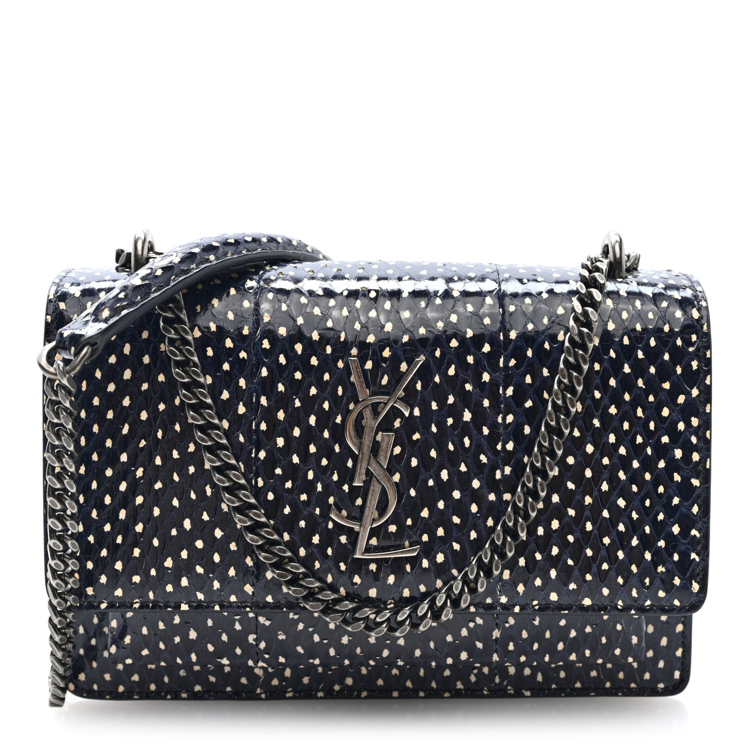 Saint Laurent Elaphe Nappa Monogram Sunset Chain Wallet Black White 1 of 8