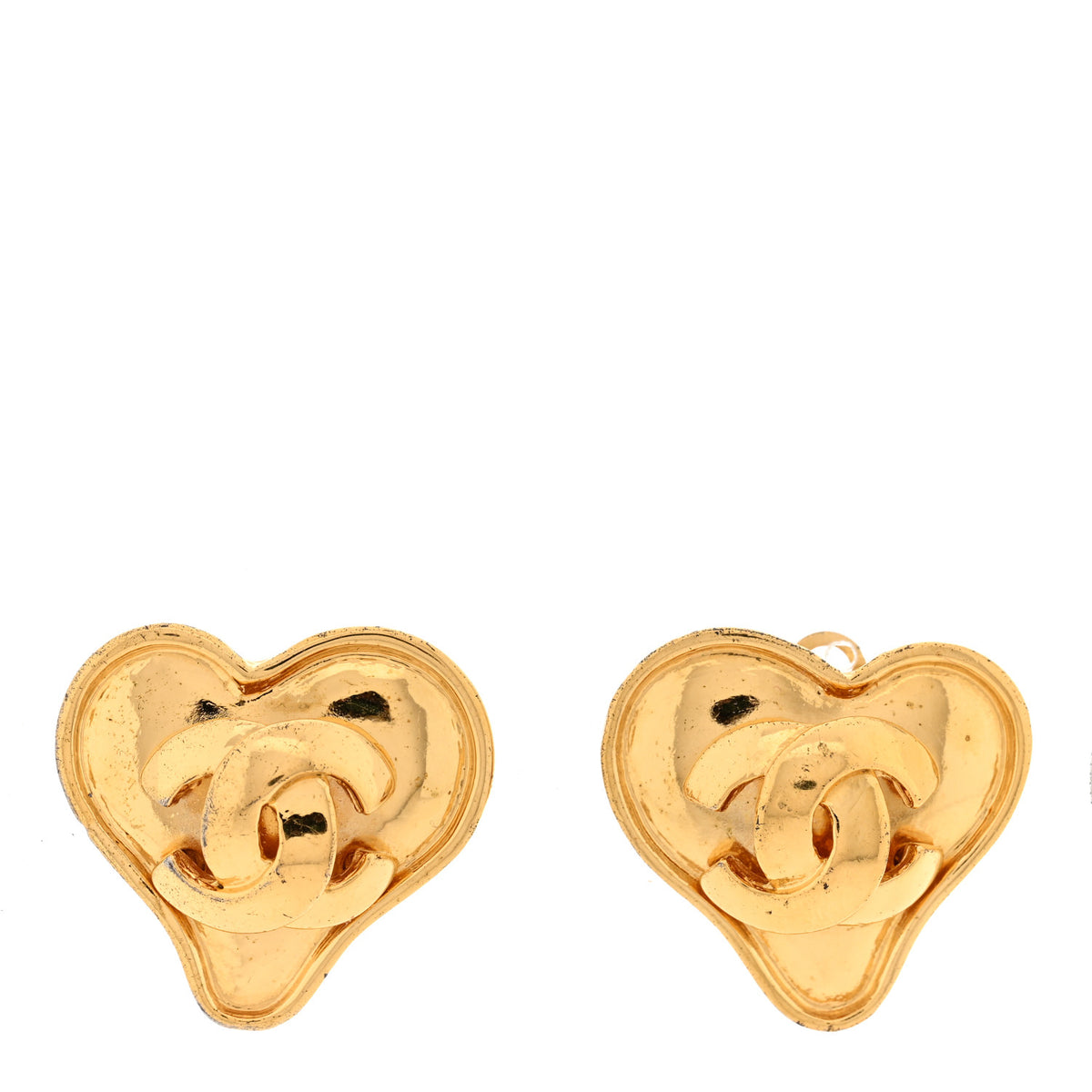 Metal CC Heart Clip On Earrings Gold