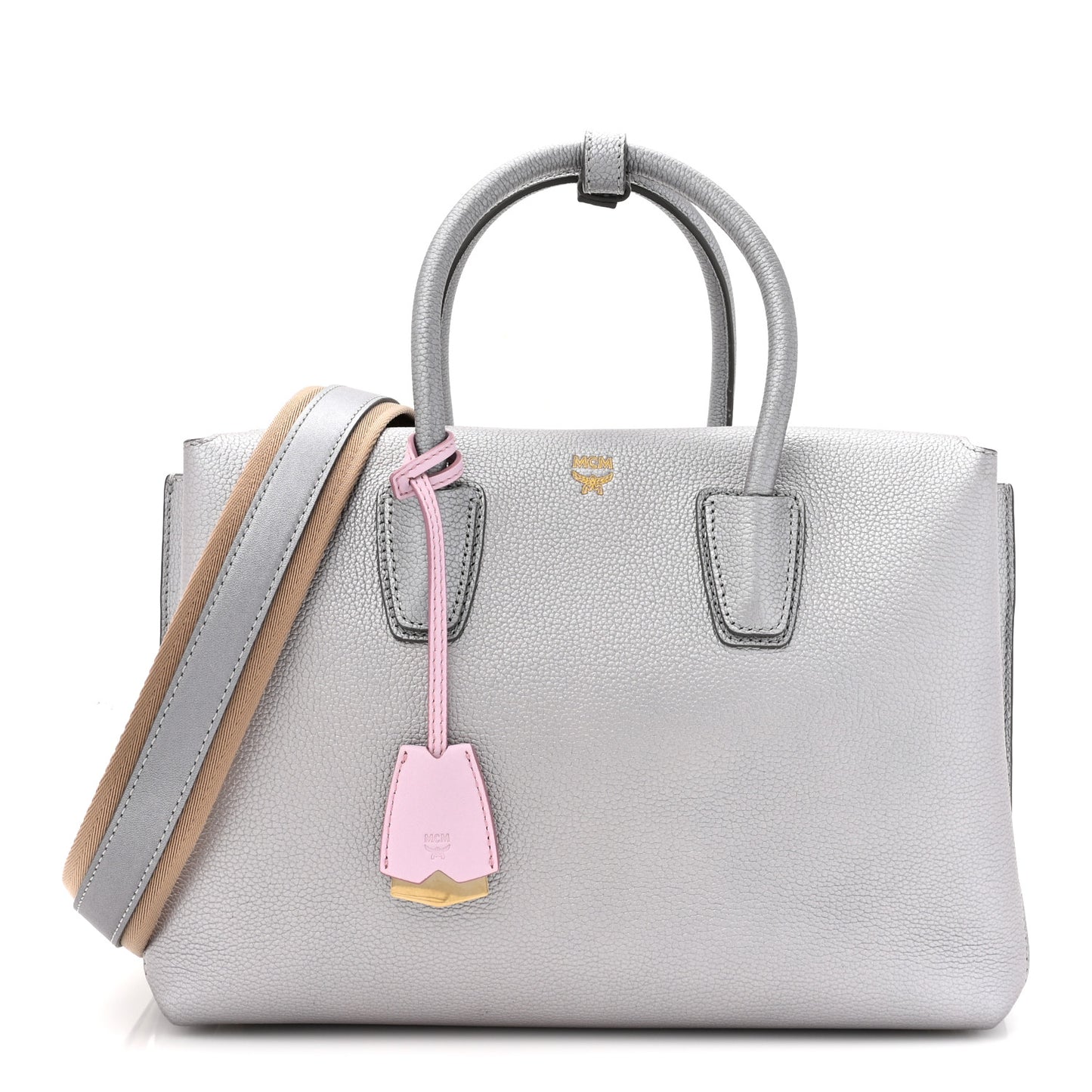 Metallic Grained Calfskin Medium Milla Tote Spike Silver