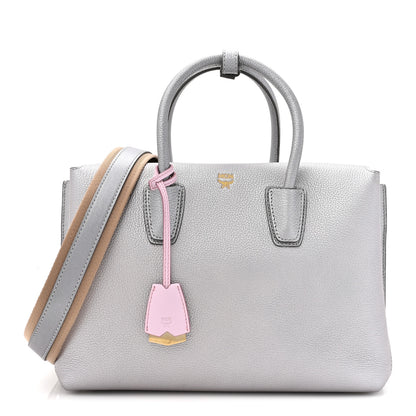 MCM Metallic Grained Calfskin Medium Milla Tote Spike Silver 1 of 13