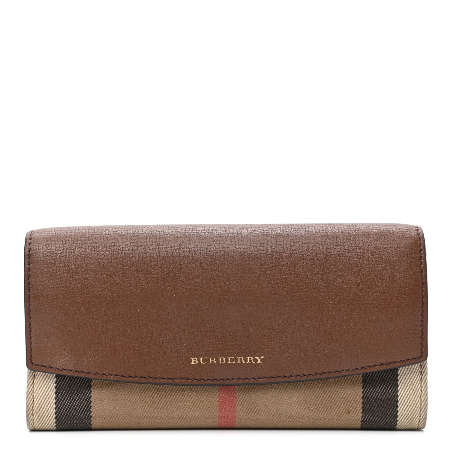 Burberry Grainy Calfskin House Check Continental Wallet Tan 1 of 13
