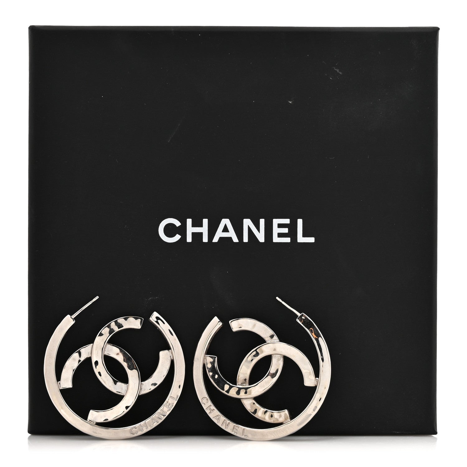 Chanel CC Hoop Earrings Silver 5 of 5