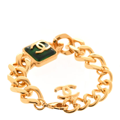 Chanel Resin CC Chain Link Bracelet Green Gold 3 of 5
