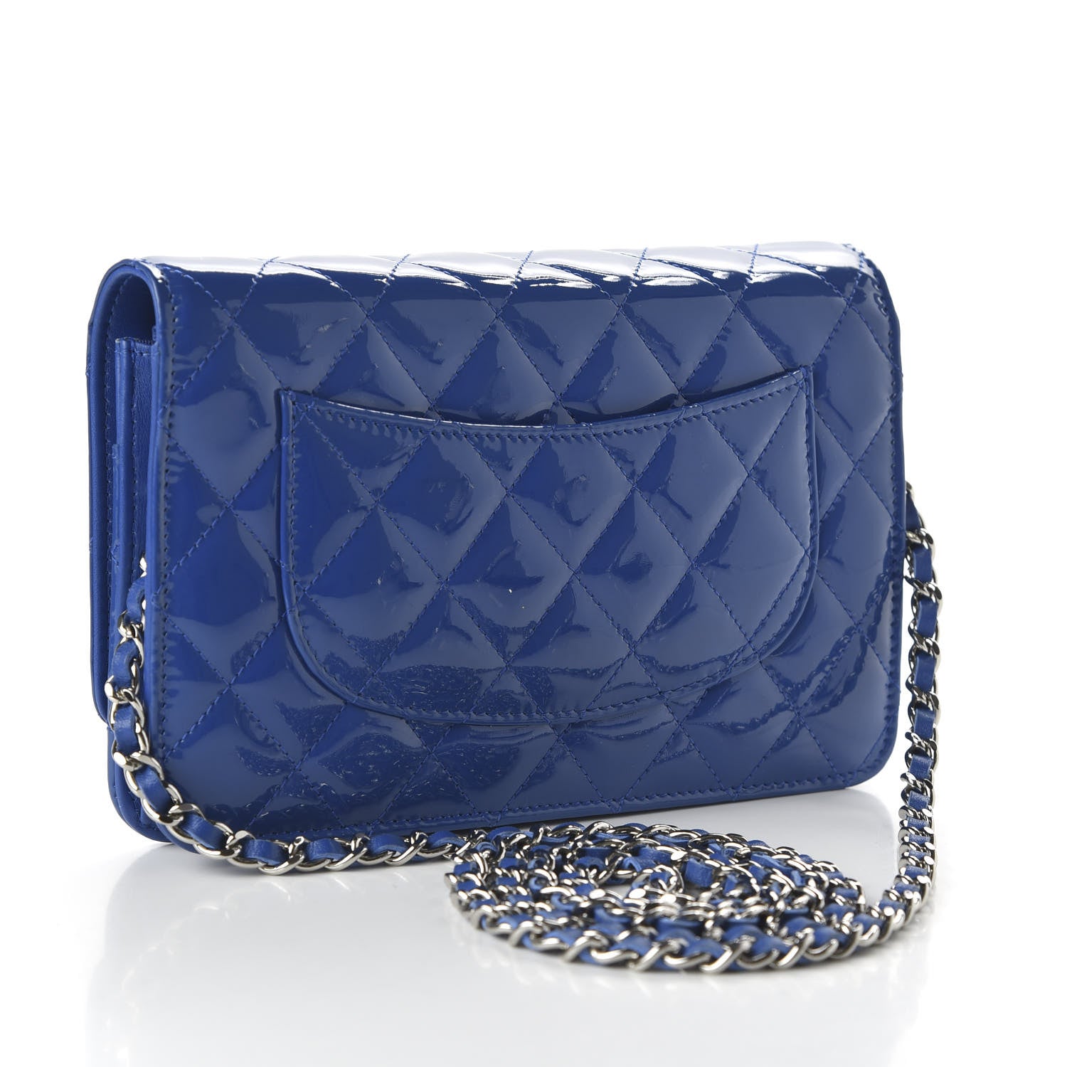 Chanel Patent Quilted Wallet On Chain WOC Blue 3 of 12