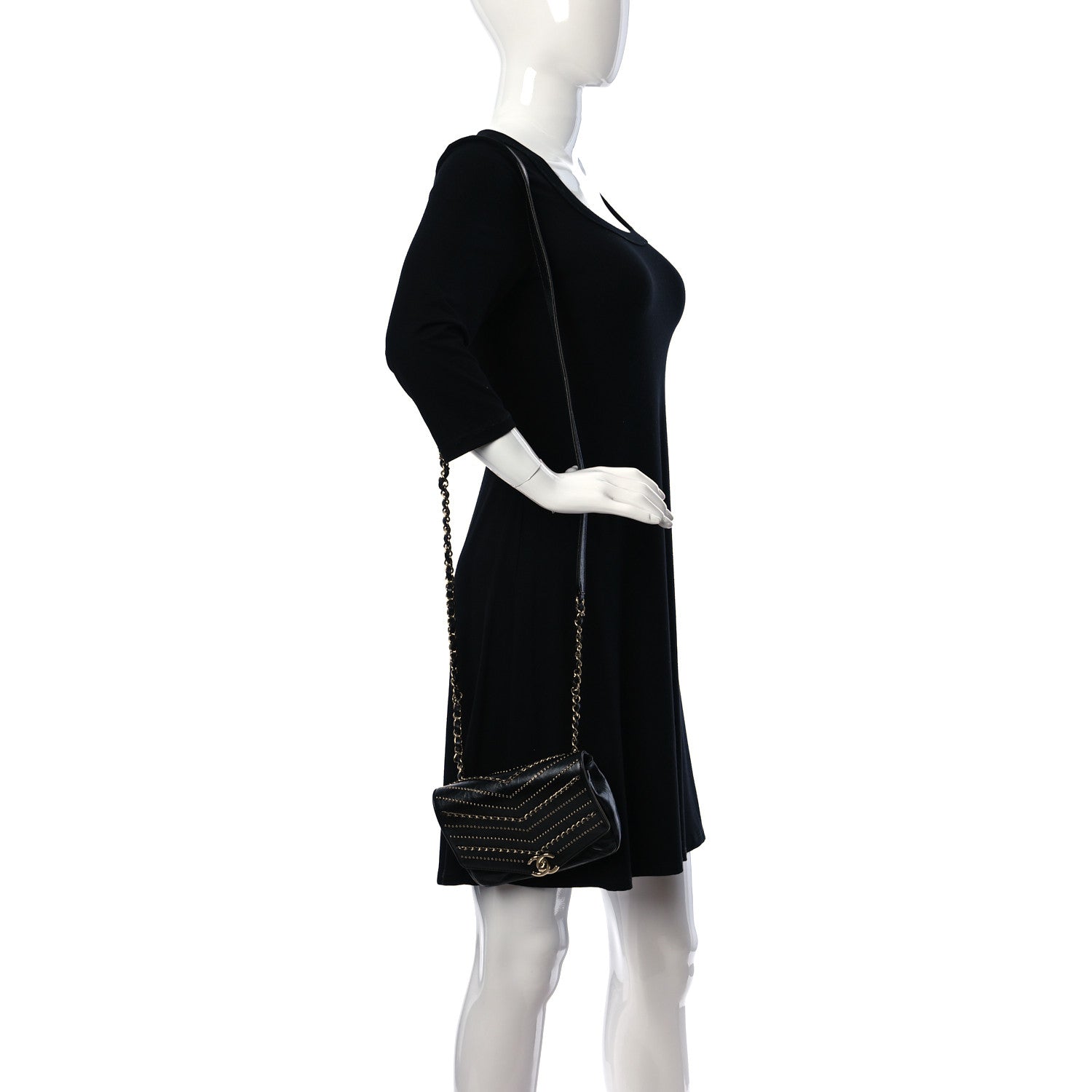 Chanel Crumpled Calfskin Chevron Chain Mini Square Flap Black 2 of 10