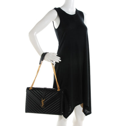 Saint Laurent Grain De Poudre Matelasse Chevron Large Monogram Satchel Black 2 of 8