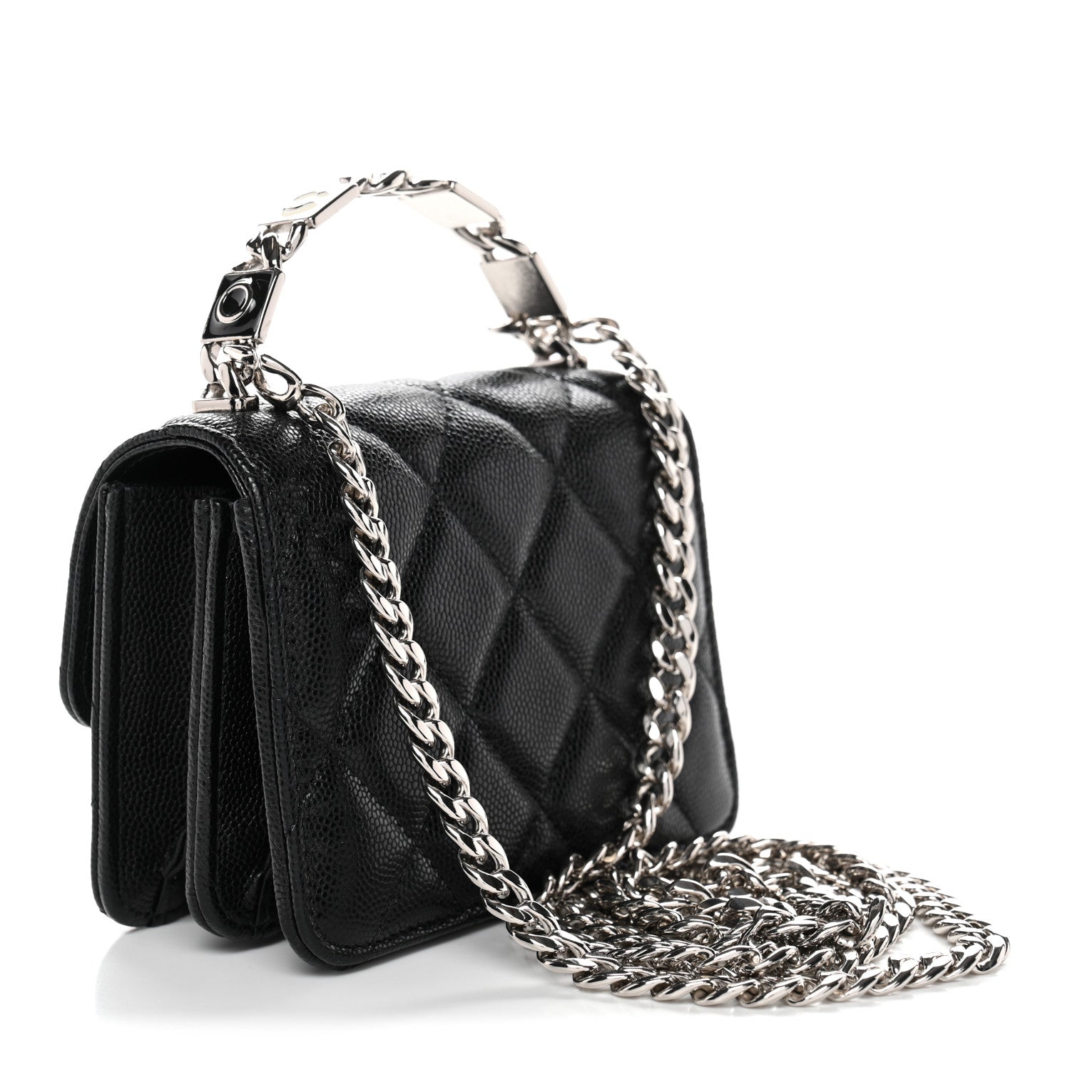 Chanel Caviar Quilted Enamel Top Handle Flap Clutch With Chain Black 3 of 11
