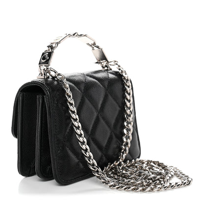 Chanel Caviar Quilted Enamel Top Handle Flap Clutch With Chain Black 3 of 11