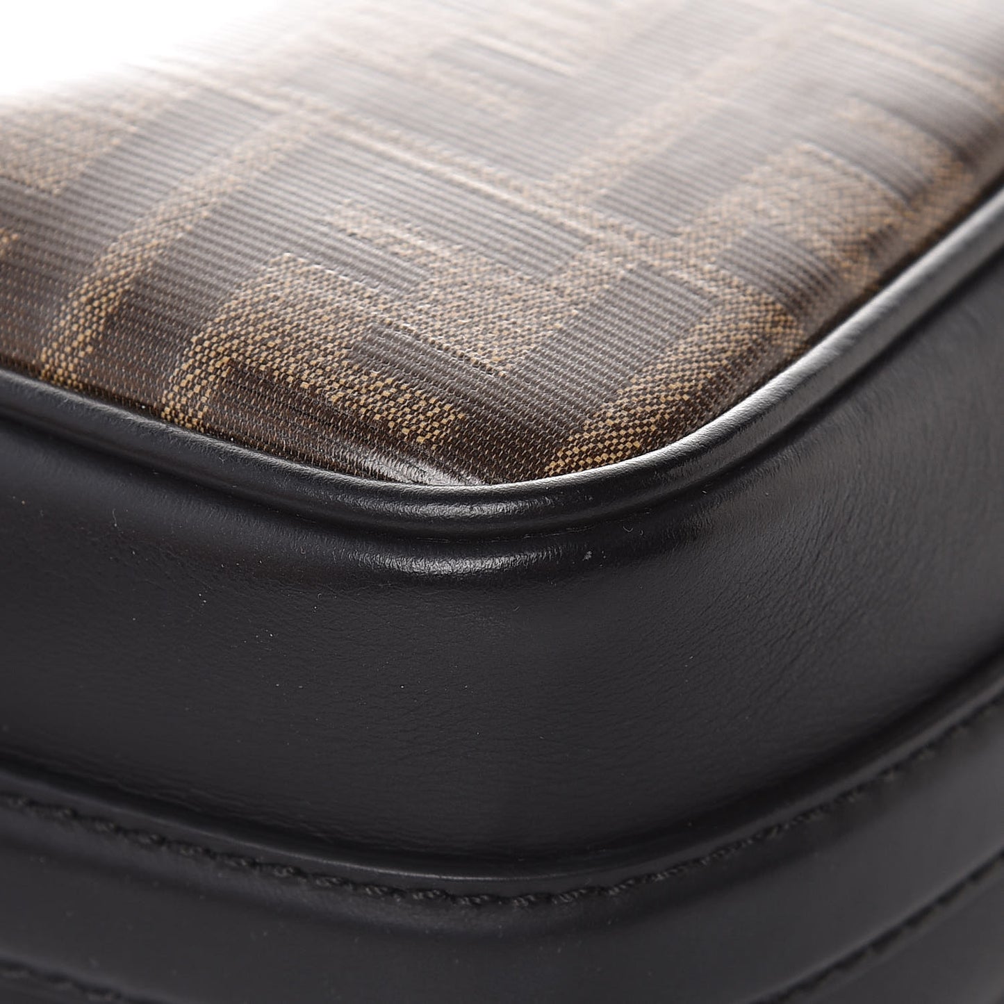 Glazed Fabric Vitello Century F is Fendi FF 1974 Stamp Patch Camera Case Mogano Panna Black