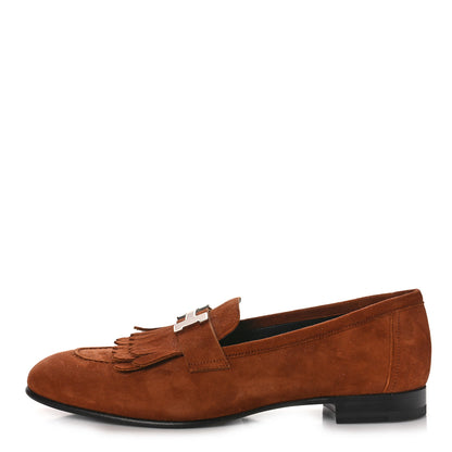 Hermes Suede Goatskin Womens Royal Loafers 39 Gold 1 of 9