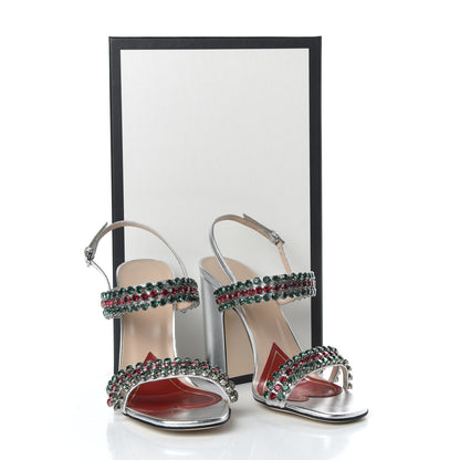 Gucci Nappa Silk Crystal Bertie High Heel Sandals 37.5 Argento 9 of 9