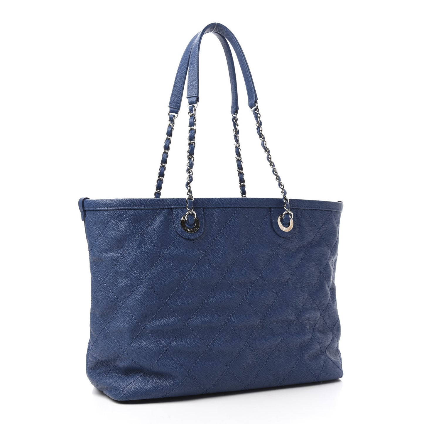 Grained Calfskin Quilted Small Daily Tote Blue