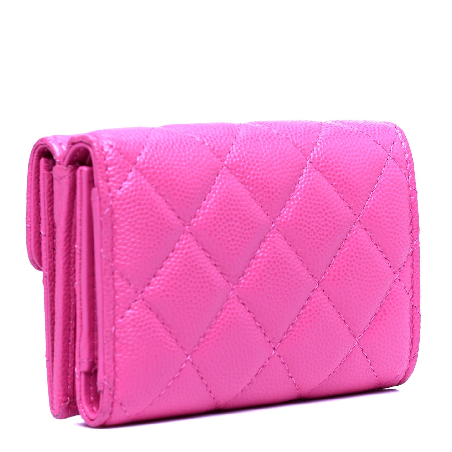 Caviar Quilted Small Double Flap Card Holder Pink