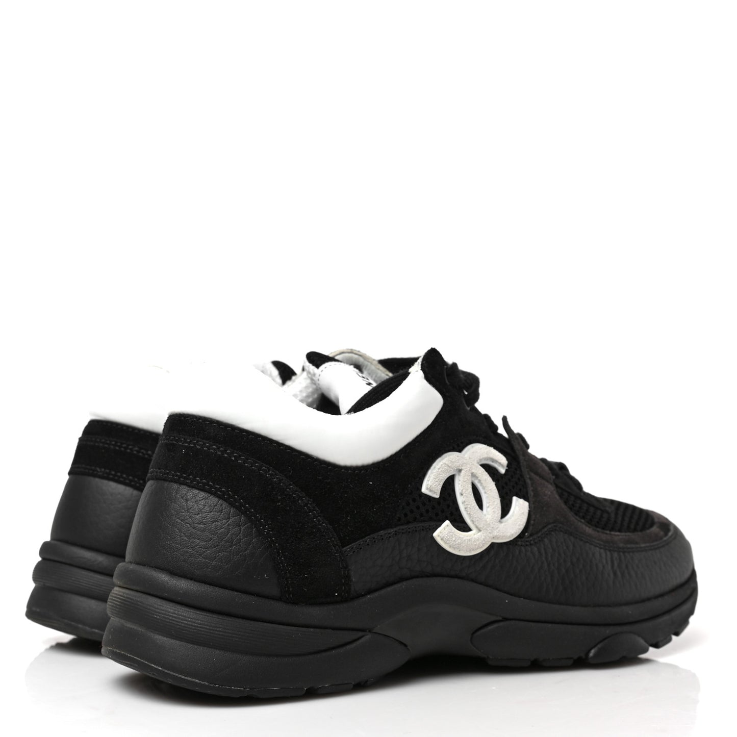 Mesh Suede Grained Calfskin Womens CC Sneakers 39 Black White