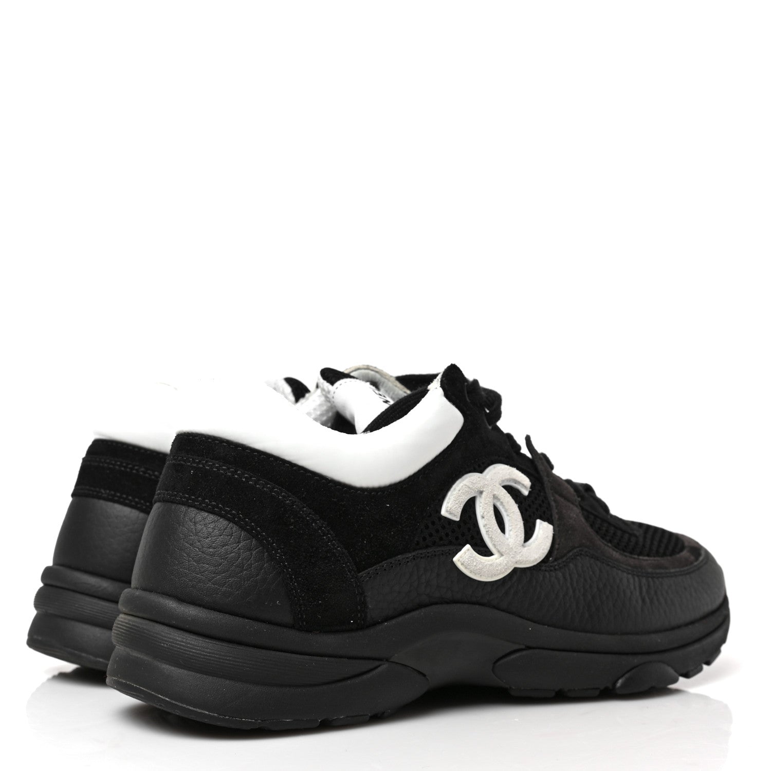 Chanel Mesh Suede Grained Calfskin Womens CC Sneakers 39 Black White 4 of 8