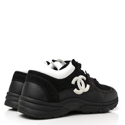 Chanel Mesh Suede Grained Calfskin Womens CC Sneakers 39 Black White 4 of 8