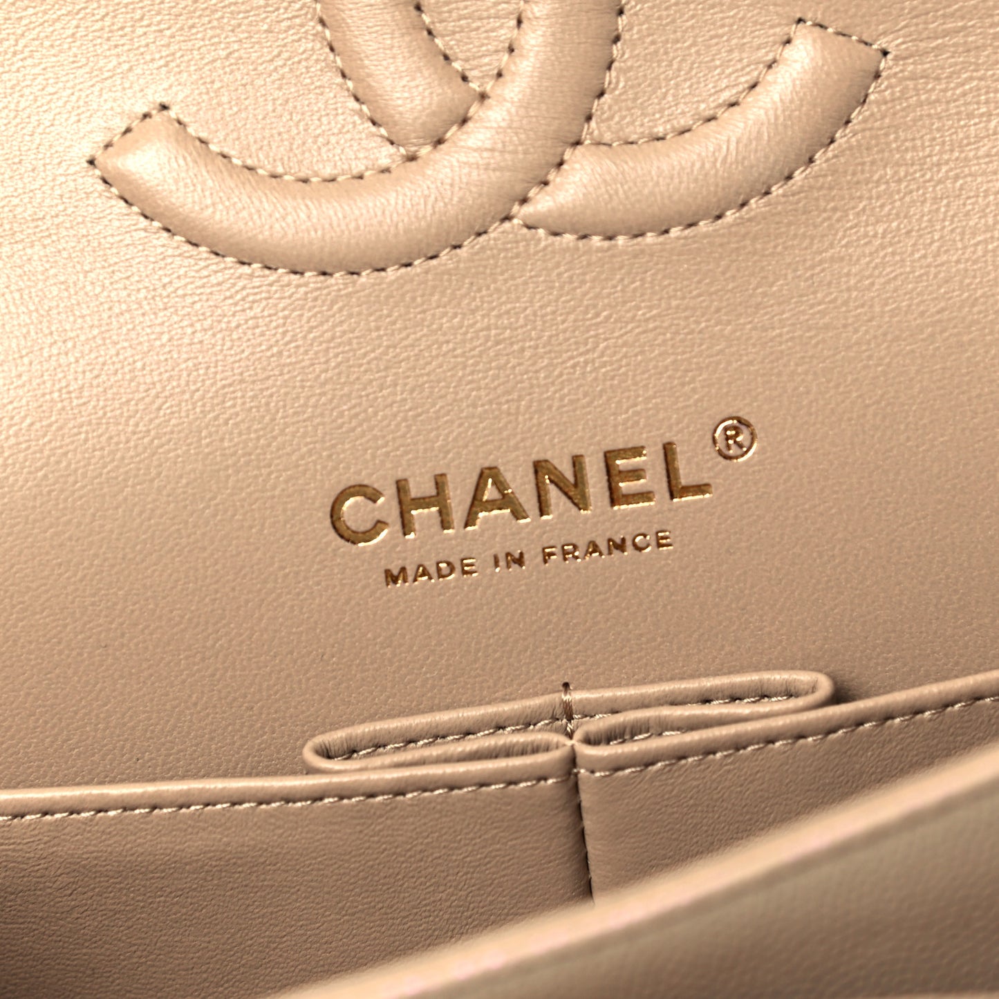 Iridescent Caviar Quilted Medium Double Flap Dark Beige