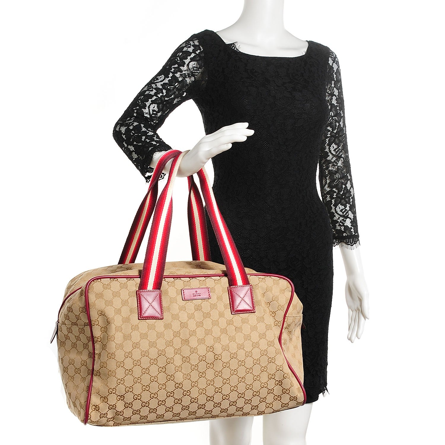 Gucci GG Monogram Web Medium Collapsable Carry On Duffle Beige Red 2 of 9