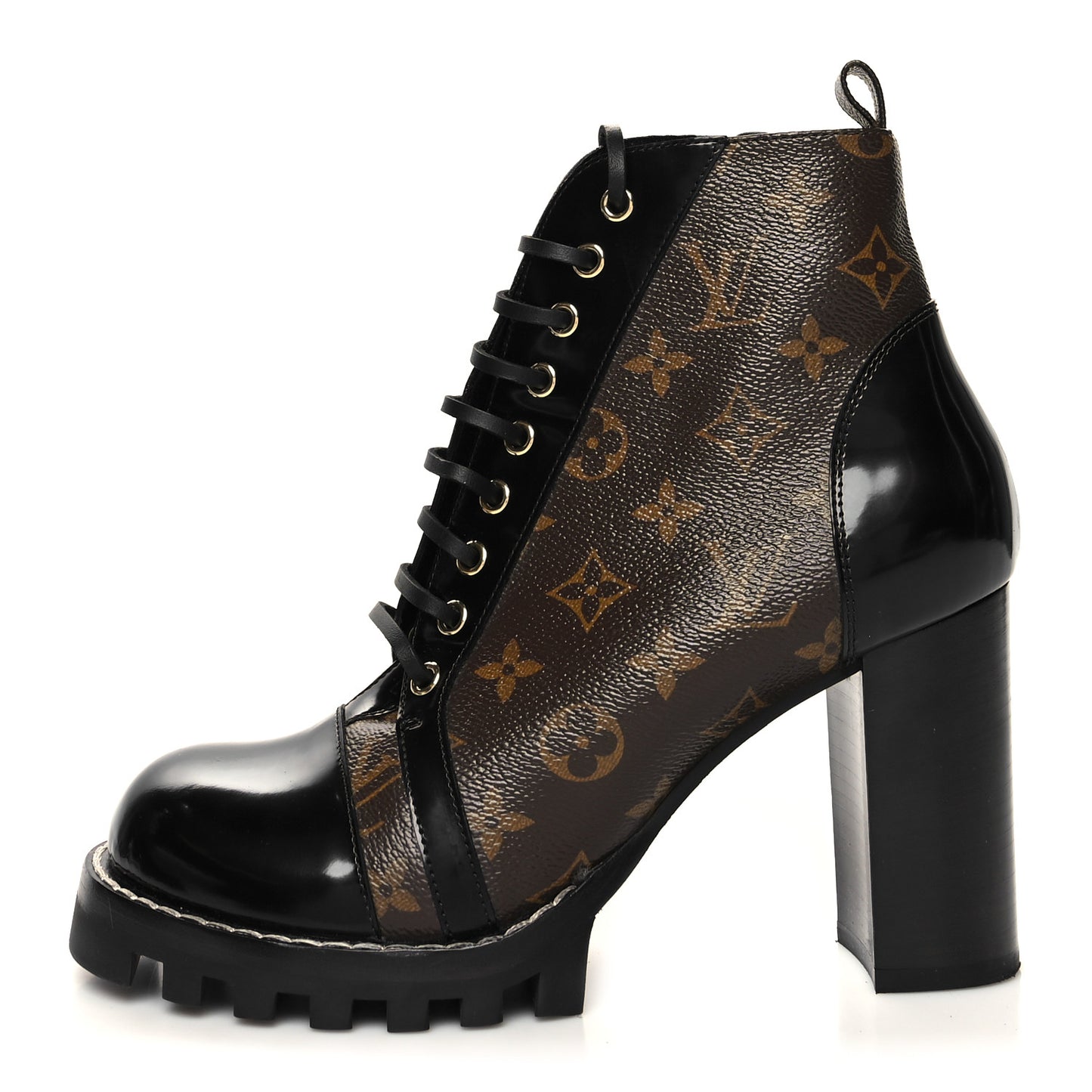 Patent Calfskin Monogram Star Trail Ankle Boots 41 Black