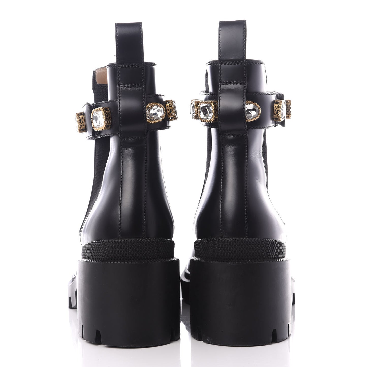 Calfskin Crystal GG Trip Chelsea Ankle Boots 39.5 Black