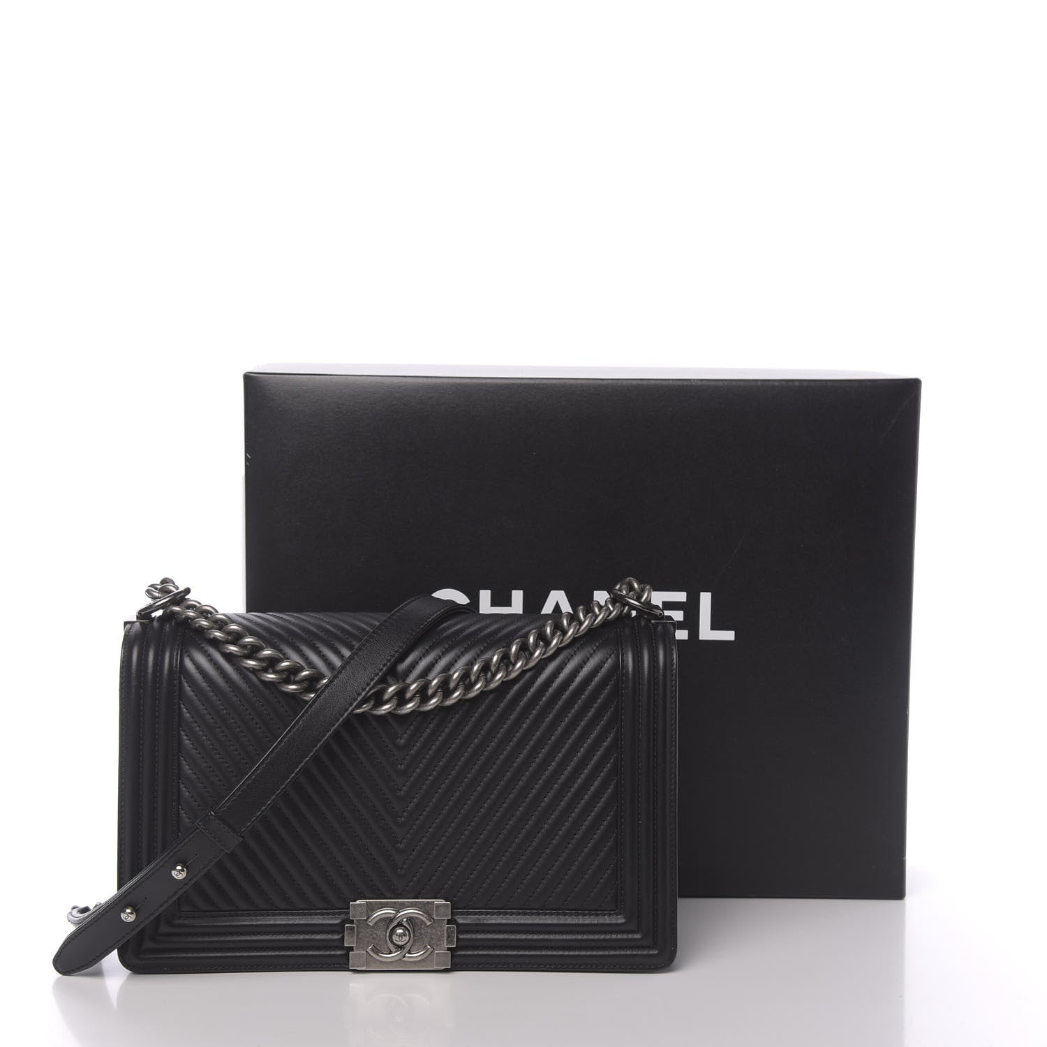 Chanel Lambskin Chevron Quilted New Medium Boy Flap Black 11 of 11