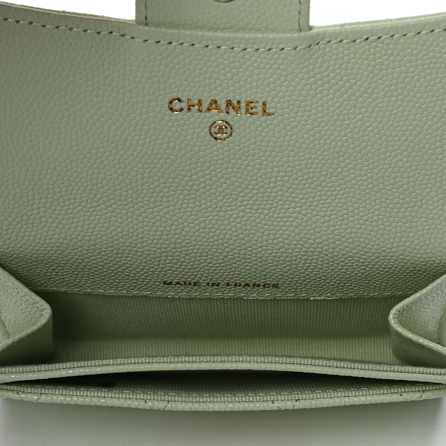 Caviar Quilted Flap Card Holder Wallet Light Green