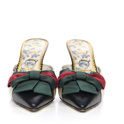 Gucci Malaga Kid Web Bow Mid Heel Mules 39 Black Vintage White 2 of 7