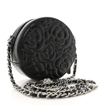 Chanel Caviar Camellia Embossed Round Clutch With Chain Black 3 of 11