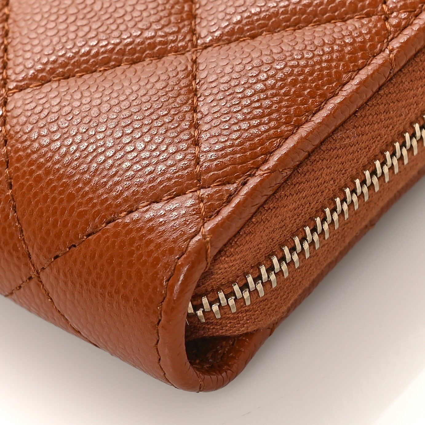 Caviar Quilted Zip Around Coin Purse Wallet Light Brown