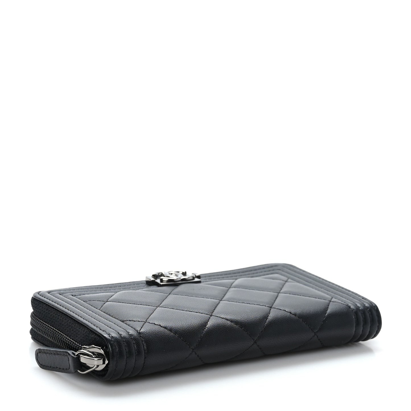 Lambskin Quilted Small Boy Zip Around Wallet Black